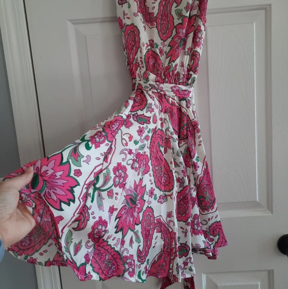 Kori America Floral Paisley Sun Dress Sleeveless Tie Belt Size M - Picture 7 of 8